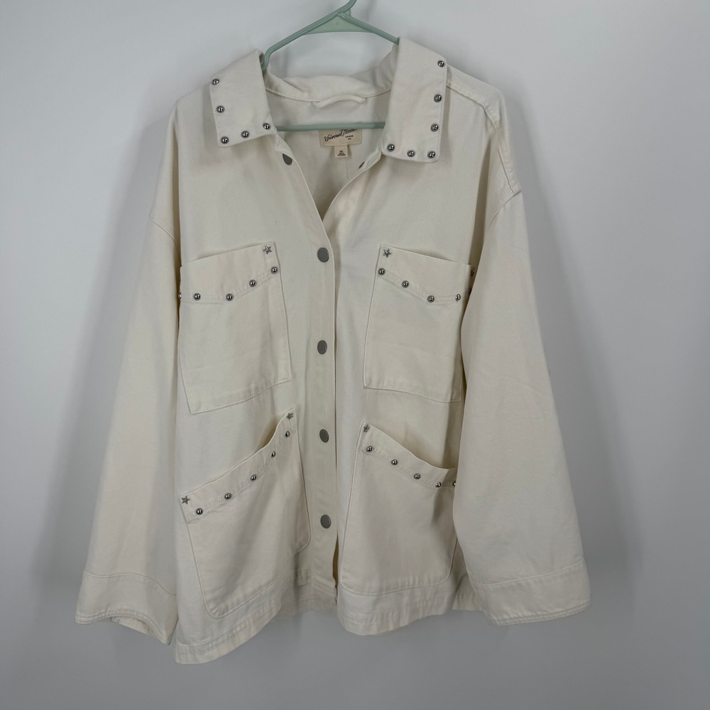 Universal Thread Jacket Women XXL White Studded Star Denim Jacket Western